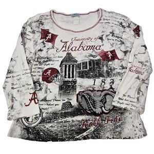 University Of Alabama Shirt Womens Medium White All Over Print Y2K Grunge Cotton